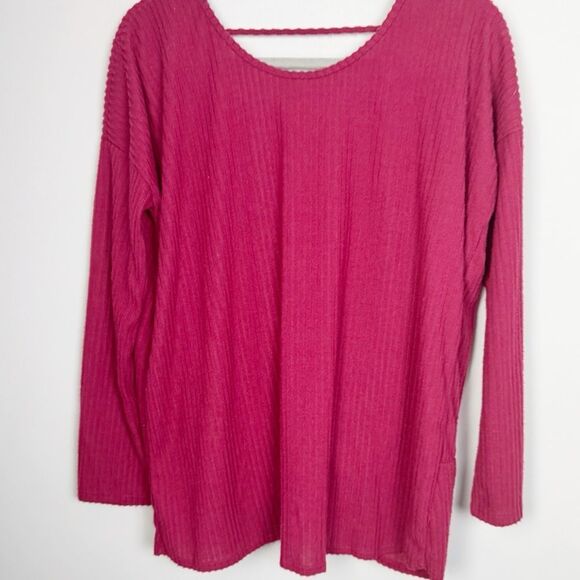 ENTRO | NEW Maroon Ribbed Backless Twist Lightweight Sweater Top Women’s Size M - Picture 1 of 10